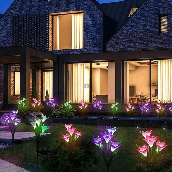Napelemes lámpa Liliom 4 virágfej Színváltós 70 cm RGB LED 1 db