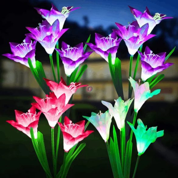 Napelemes lámpa Liliom 4 virágfej Színváltós 70 cm RGB LED 1 db