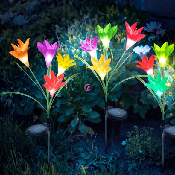 Napelemes lámpa Liliom 4 virágfej Színváltós 70 cm RGB LED 1 db