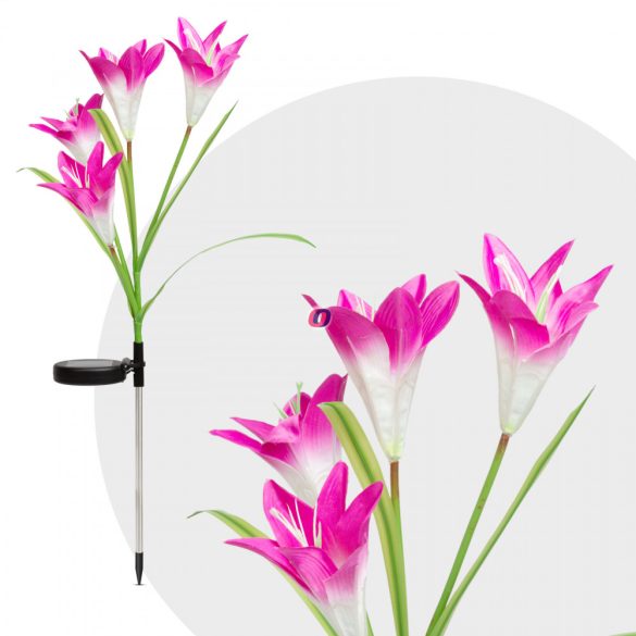 Napelemes lámpa Liliom 4 virágfej Színváltós 70 cm RGB LED 1 db