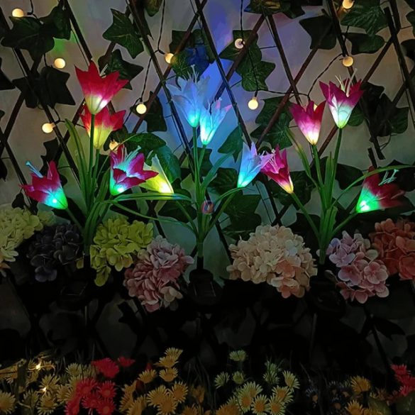 Napelemes lámpa Liliom 4 virágfej Színváltós 70 cm RGB LED 1 db
