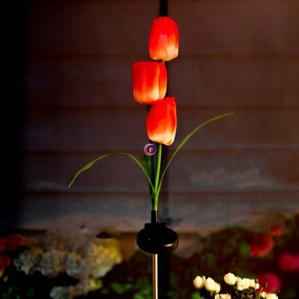 Napelemes lámpa Tulipán 3 virágfej Színváltós 70 cm RGB LED 1 db