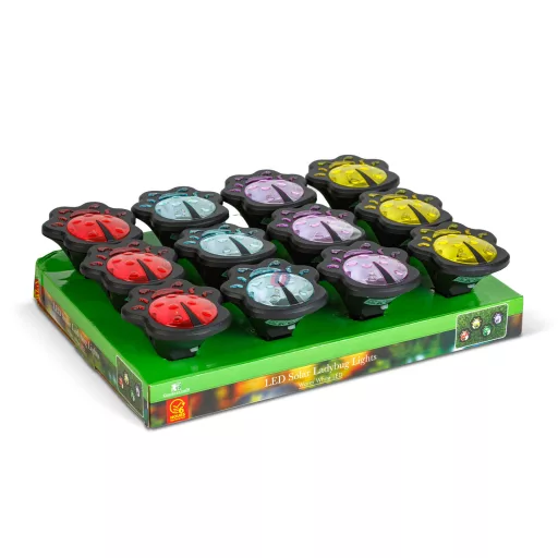 Leszúrható LED szolár - katica - színes - fekete - műanyag - 9 x 9 x 8,5 cm