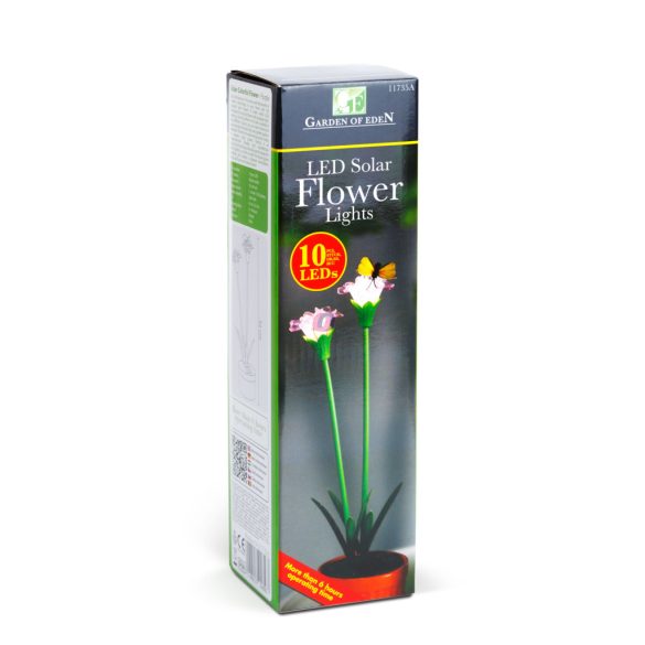 Szolár színes virág - 8 x 8 x 32 cm - 10 melegfehér LED - lila