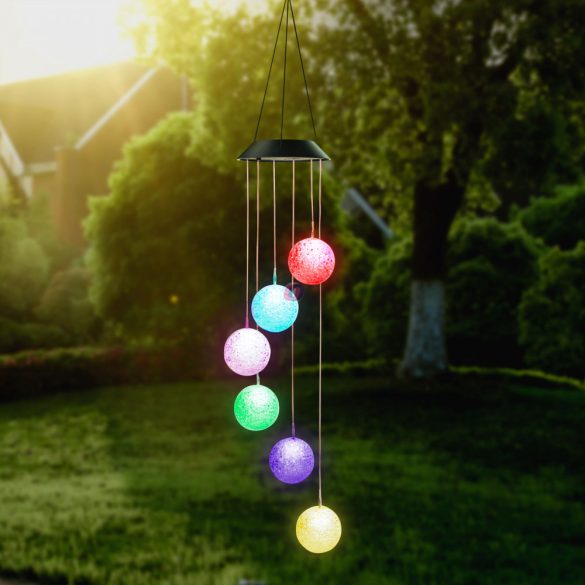 Kristálygömb szolár lámpa felakasztható színes LED 78 cm