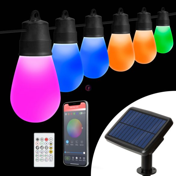 Napelemes SMART Party fényfüzér 13m, 30 RGBIC LED, IP44, APP