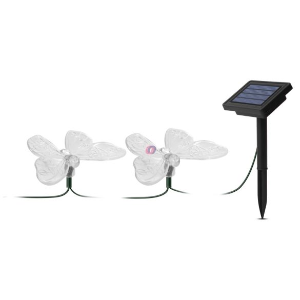 Napelemes pillangó fényfüzér, szolár 2,9 m színes, 10 LED