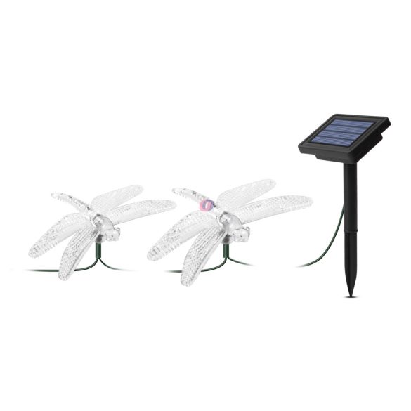 Napelemes szitakötő fényfüzér, szolár 2,9 m színes, 10 LED