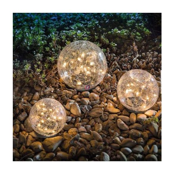 Napelemes kerti Kristálygömb lámpa leszúrható melegfehér 10 cm 10 LED