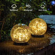   Napelemes kerti Kristálygömb lámpa leszúrható melegfehér 10 cm 10 LED
