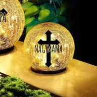   XL egyedi neves napelemes Sírdísz üveggömb 12 cm kereszttel 15  led