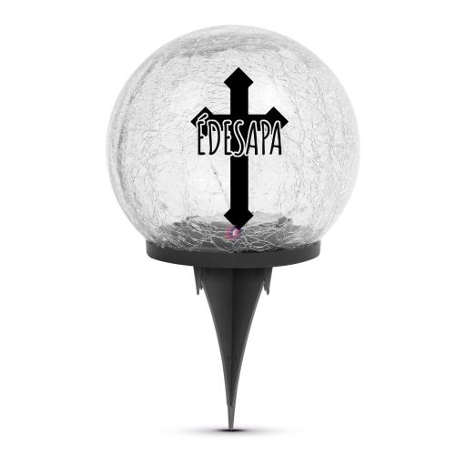 XL egyedi neves napelemes Sírdísz üveggömb 12 cm kereszttel 15  led