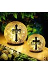 XL egyedi neves napelemes Sírdísz üveggömb 15 cm kereszttel 20 led