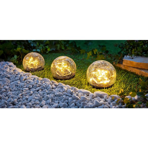 XL Napelemes kerti Kristálygömb lámpa leszúrható melegfehér 15 cm 20LED