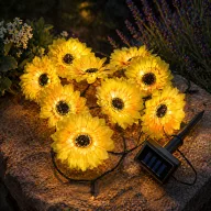  Szolár fényfüzér - napraforgó - 2 m - 20 melegfehér LED