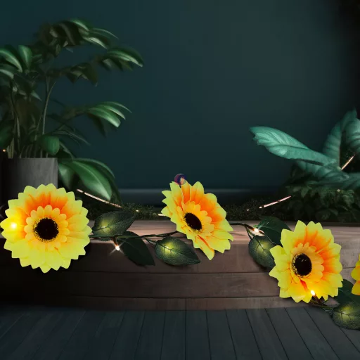 Szolár fényfüzér - napraforgó - 2 m - 20 melegfehér LED