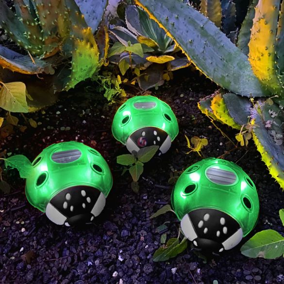 Napelemes szolár lámpa katica zöld, 6 LED,  14,5 cm