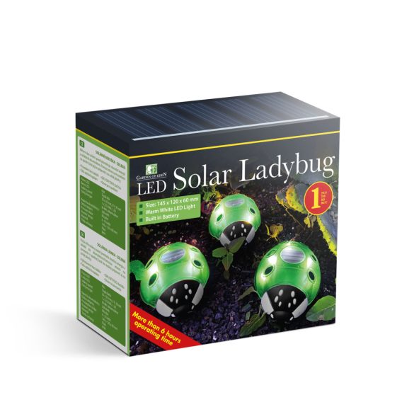 Napelemes szolár lámpa katica zöld, 6 LED,  14,5 cm