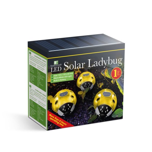 Napelemes szolár lámpa katica sárga, 6 LED,  14,5 cm
