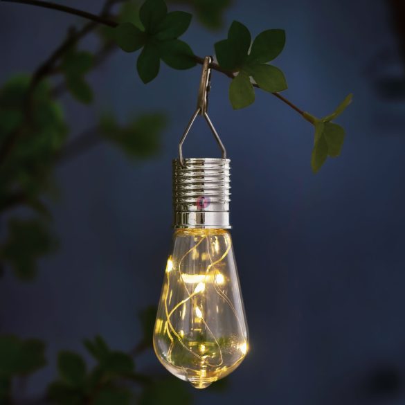 Felakasztható szolár villanykörte izzó - 4 melegfehér LED - 4,7 x 11 cm
