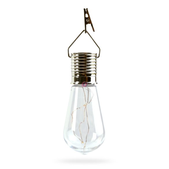 Felakasztható szolár villanykörte izzó - 4 melegfehér LED - 4,7 x 11 cm