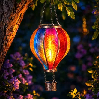   Napelemes hőlégballon, felakasztható - lángeffekt 12 LED 37 cm