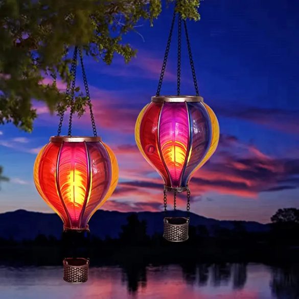 Napelemes hőlégballon, felakasztható - lángeffekt 12 LED 37 cm