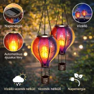   Napelemes hőlégballon, felakasztható - lángeffekt 12 LED 37 cm