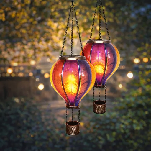 Napelemes hőlégballon, felakasztható - lángeffekt 12 LED 37 cm