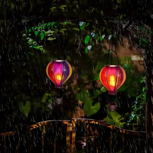 Napelemes hőlégballon, felakasztható - lángeffekt 12 LED 37 cm