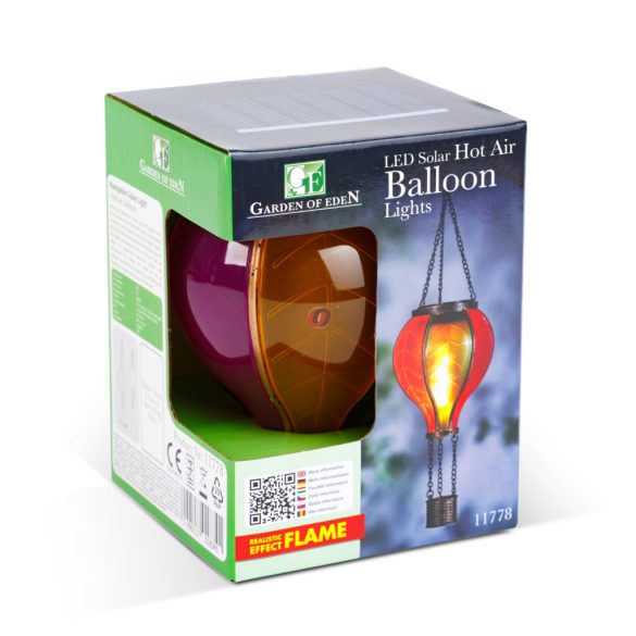 Napelemes hőlégballon, felakasztható - lángeffekt 12 LED 37 cm
