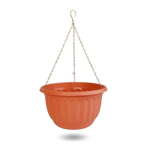 Műanyag függesztett cserép lánccal -  terrakotta - 30 x 18 cm
