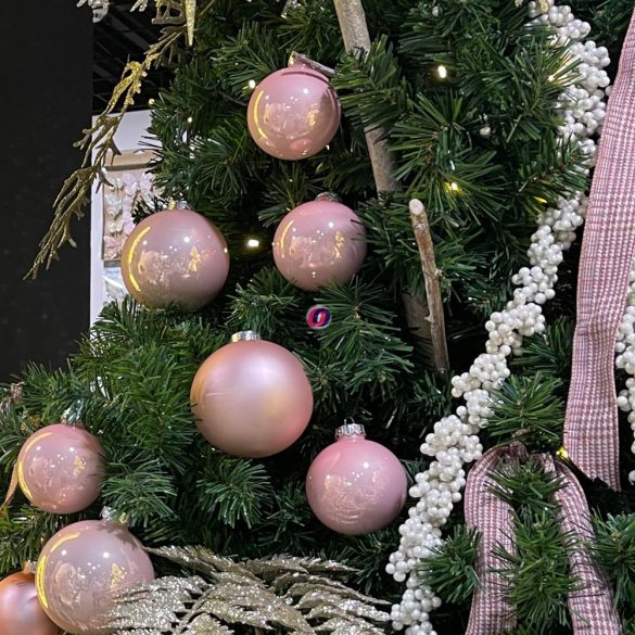 Gömbdísz üveg 10cm rózsaszín fényes-matt 4 db-os Karácsonyfa gömb