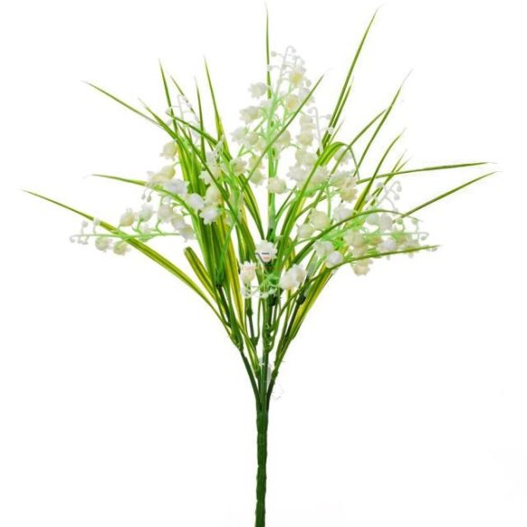 Selyemvirág gyöngyvirág csokor 33cm fehér