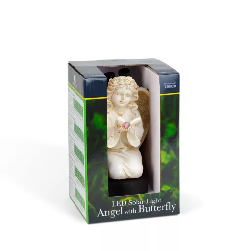 Napelemes angyal figura pillangó - 1 melegfehér LED - műgyanta - 42 x 11 x 6,5 cm