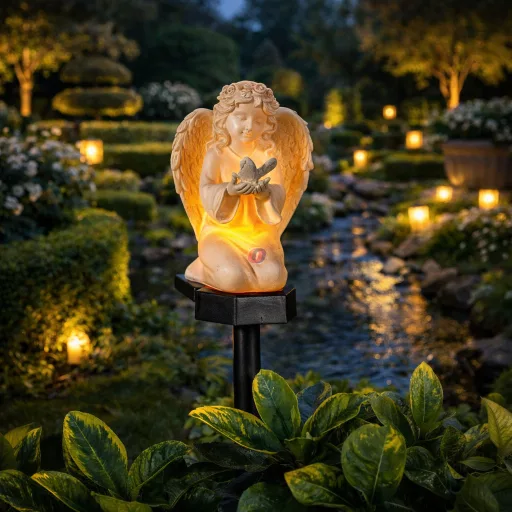 Napelemes angyal figura pillangó - 1 melegfehér LED - műgyanta - 42 x 11 x 6,5 cm