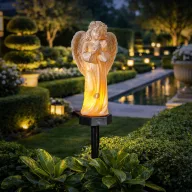   Napelemes angyal figura imadárral - 1 melegfehér LED - műgyanta - 48 x 11 x 6,5 cm