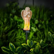   Napelemes angyal figura imadárral - 1 melegfehér LED - műgyanta - 48 x 11 x 6,5 cm