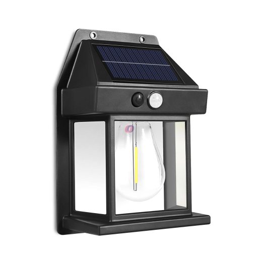 Napelemes mozgásérzékelős fali lámpa - 1 filament LED - fekete - 12 x 6 x 17 cm