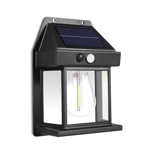 Napelemes mozgásérzékelős fali lámpa - 1 filament LED - fekete - 12 x 6 x 17 cm