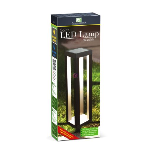 Leszúrható szolár lámpa -"Square" 1 melegfehér SMD LED - 10,5 x 10,5 x 46 cm