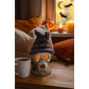 Halloweeni ledes dekor koponyaház boszikalapos 12 cm