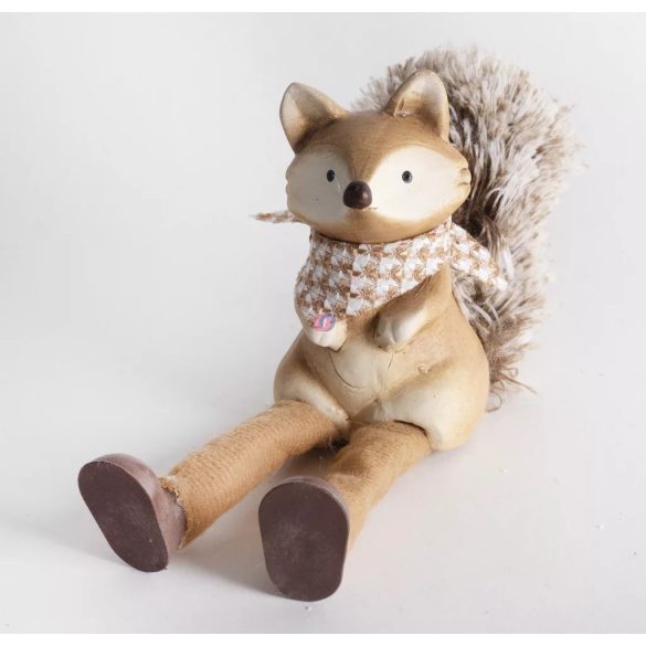 Lógólábú kerámia rókafi – szőrmés farokkal, 10,5 cm