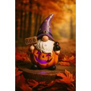   LED világítású Halloween manó tök jelmezben – kerámia figura, 16,5 cm