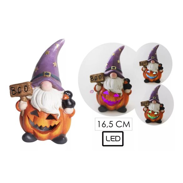 LED világítású Halloween manó tök jelmezben – kerámia figura, 16,5 cm