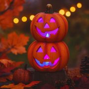   LED világítású Halloween tök páros – kerámia dekoráció, 15,1 cm