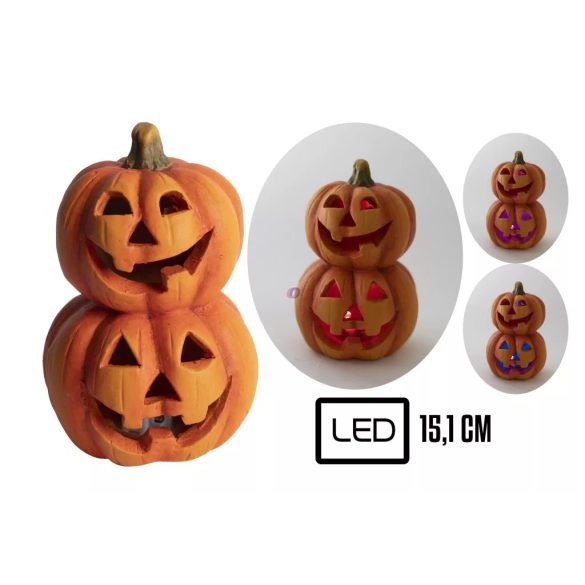 LED világítású Halloween tök páros – kerámia dekoráció, 15,1 cm