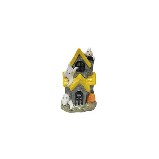 LED világítású kerámia Szellemkastély – Halloween dekor, 13 cm<