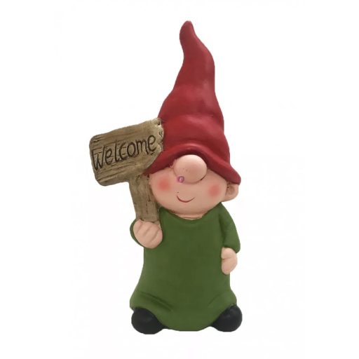 Kerti figura manó fiú welcome táblával 22 cm