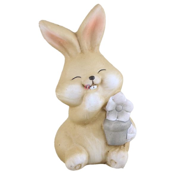 Cuki nyuszi dekor figura virággal 13 cm